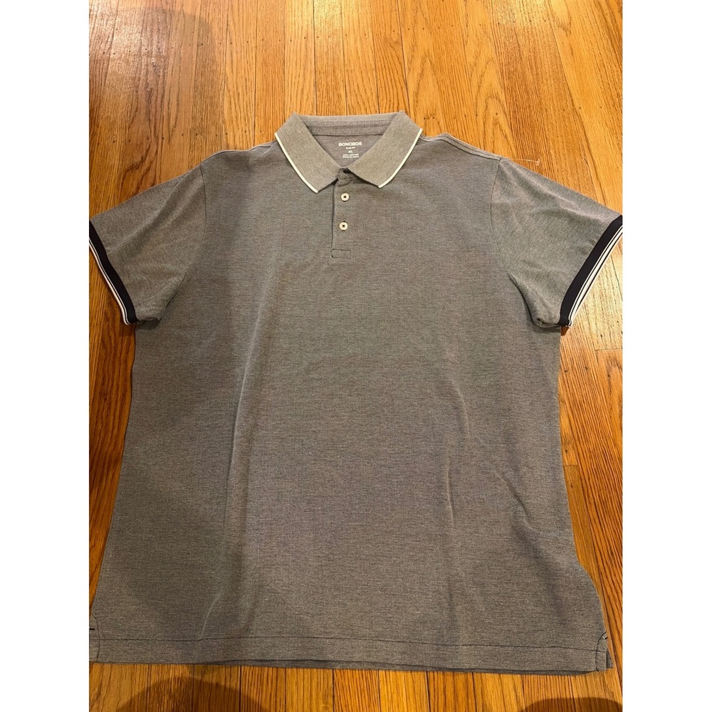 Bonobos Mens Slim Fit Polo Shirt Gray Cotton Tipped Collar XL
